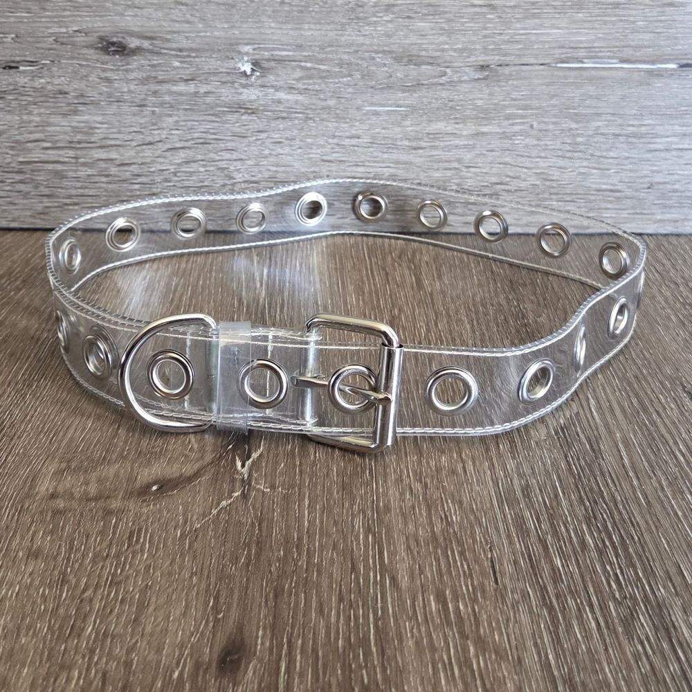 Urban Outfitters Clear Translucent Grommet Metal Belt Size S Silver Tone Medium